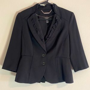 White House Black Market Stand Collar Ruffled Blazer Jacket 3/4 Sleeve Size 2P